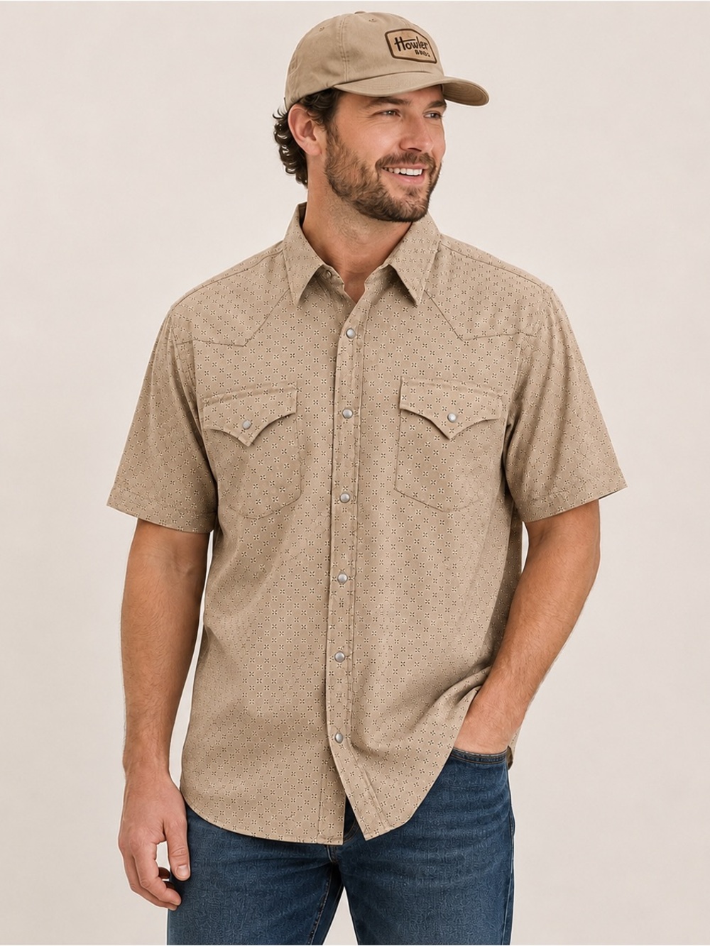 Ely Cattleman XXL Western Cowboy Pearl Snap Short Sleeve Tan Button-Down Shirt